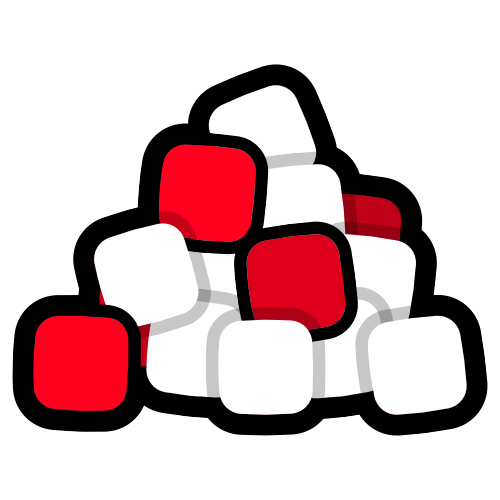 A pile ofwhite cubes with a few red ones